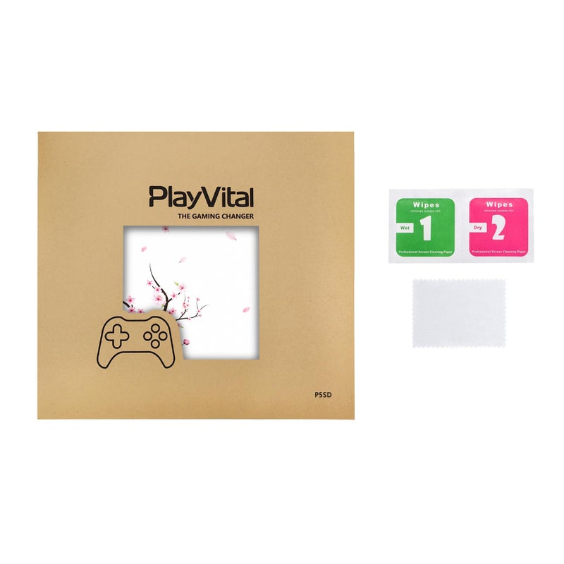 playvital ملصق جلد كامل من بلاي فايتال لجهاز ps5 سليم (التصميم الأصغر الجديد)، غلاف ملصق فينيل لجهاز التحكم و سماعة الرأس و محطة الشحن و جهاز التحكم عن بعد - زهر الكرز المتساقط - Image 2
