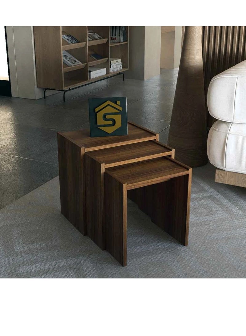 Stylish Home 3 Brown Wood Service Tables - CT02 80x80x48  cm - Image 2