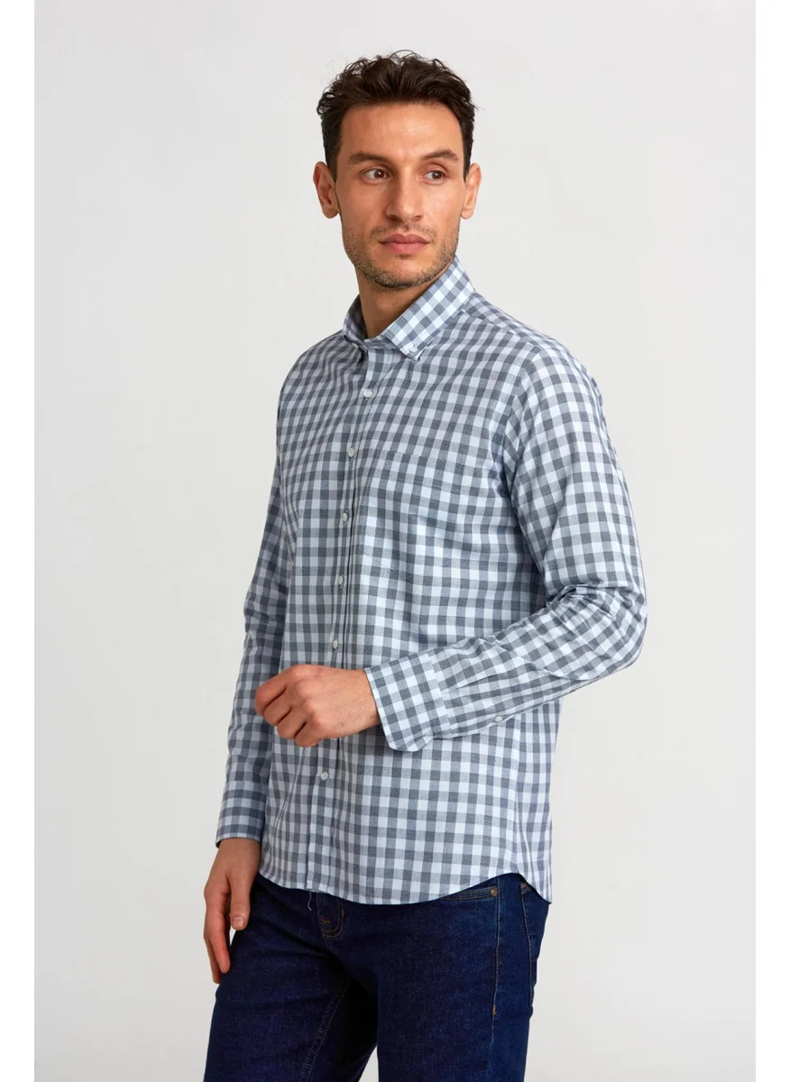 Bisse Men's Regular Fit Pasha Collar Plaid Shirt Blue GM23K232024_D35