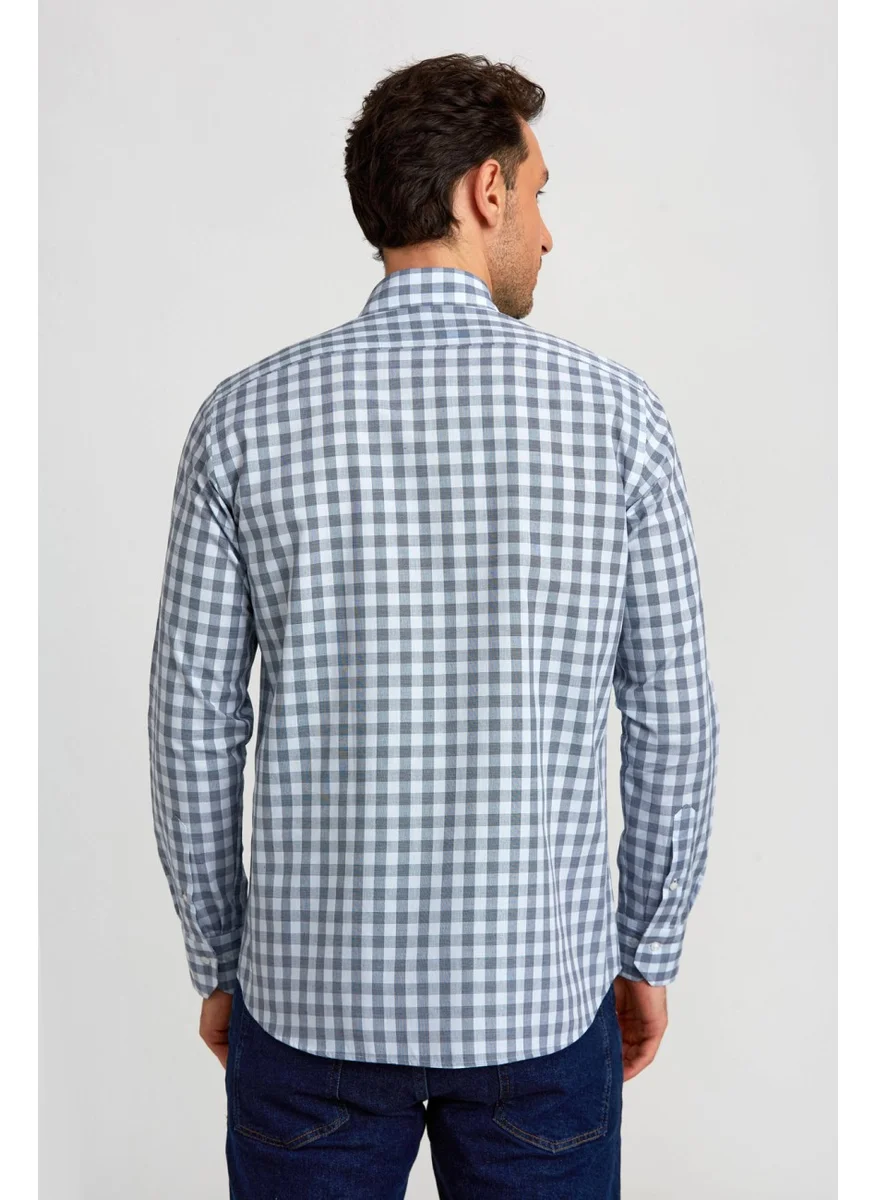 Bisse Men's Regular Fit Pasha Collar Plaid Shirt Blue GM23K232024_D35