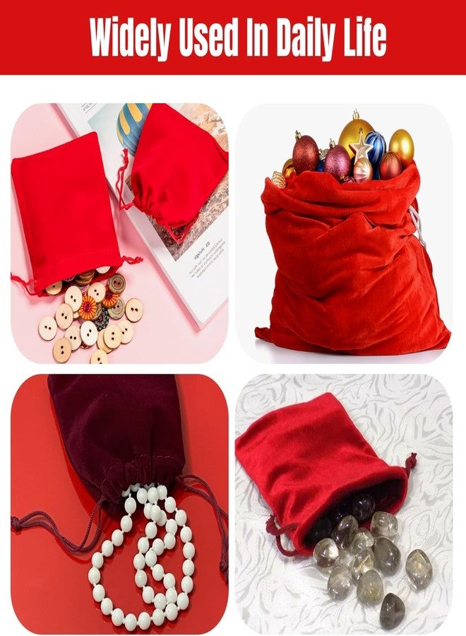 Birdbrid Premium Red Velvet Gift Pouch 9x12 Inch | Large Drawstring Bags for Wedding Return Gifts, Festivals, Jewelry, Cosmetics & Party Packing (Pack of 4) - Image 3