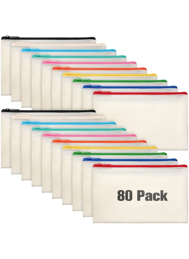 Reginary 80 Pack Canvas Zipper Makeup Bags Bulk Pencil Pouches Blank Diy Craft Canvas Cosmetic Bag Pouch With Zipper For Makeup Cosmetic Toiletry Stationary Storage (Colorful Zippers)  - Image 1