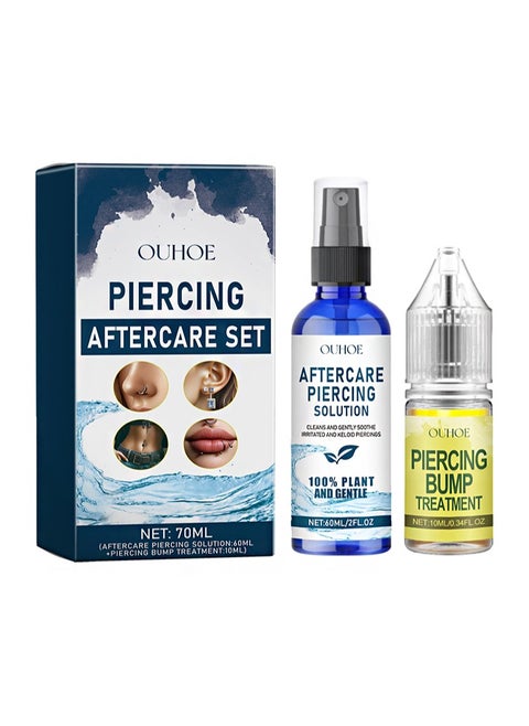 Piercing Aftercare Set，Piercing Aftercare Spray+ Piercing Bump Treatment Oil，Keloid Bump Removal | Saline Solution for Piercings & Bumps，for Ears, Nose, Belly Button（60ml+10ml）