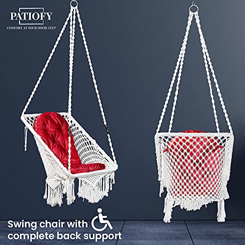Patiofy Swing/Swing for Balcony/Swing for Adults/Swing Chair for Adults for Home/Hammock Swing for Adults/Swing for Living Room/Swing for Outdoor Premium Rectangular Swing Chair with Red Large Cushion-White - Image 5