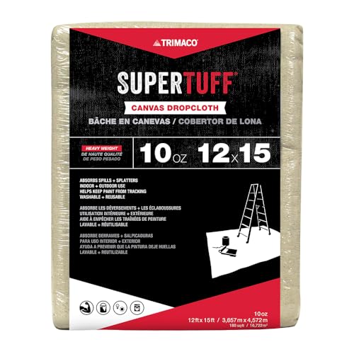 Trimaco SuperTuff 10 oz thick Heavyweight Canvas Drop Cloth, 12-feet x 15-feet, Tan - Image 2