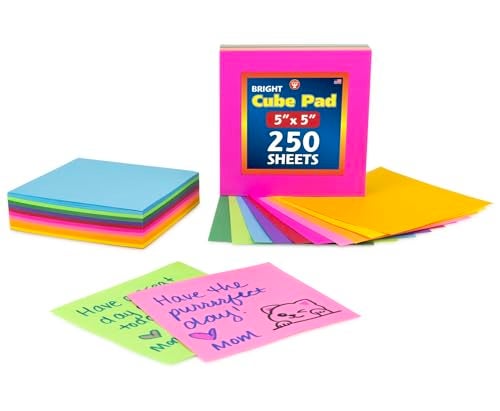 Hygloss Note Paper Cube - 5" Square Non-Sticky Memo Pad - 250 Sheets in 10 Assorted Bright Colors - Note Cubes - Perfect for Office & School Supplies - Not Sticky - Image 1