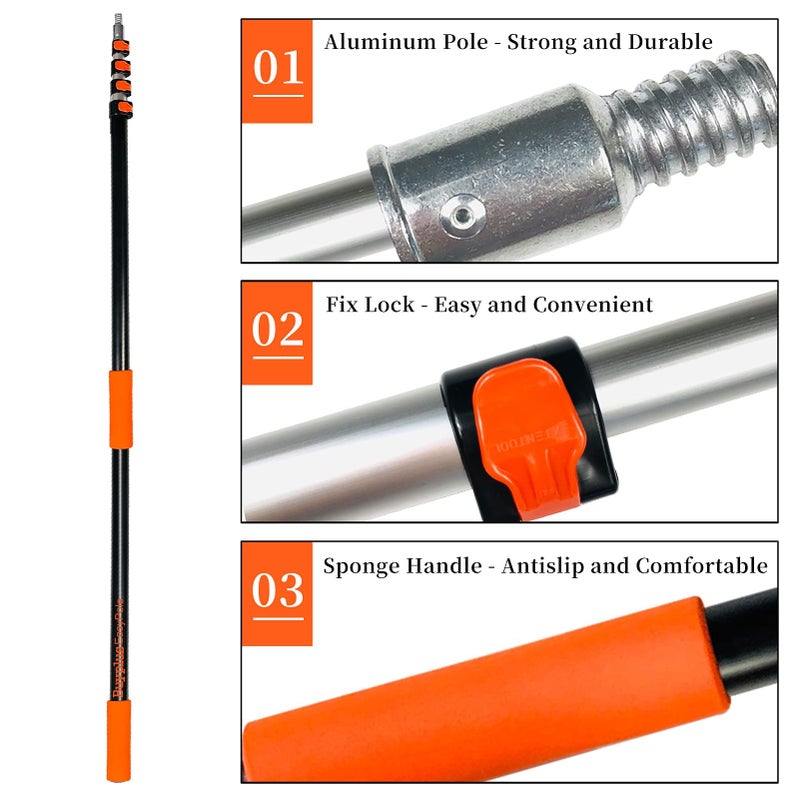 Buyplus 26ft Reach, 5 to 20ft Telescoping Pole, Paint Roller Extension Pole, Multi-Purpose Extendable Pole, Lightweight Sturdy Aluminum Telescopic Pole, Easy Flip-Tab Lock Paint Extension Pole - Image 3