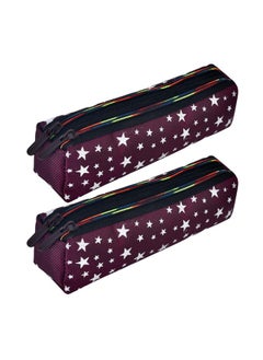 Kuber Industries Kuber Industries Pencil Pouch|Rexine Stationary Pouch|Pencil Utility Pouch|School Pencil Case for Kids|Pen-Pencil Box for Kids|2 Zipper Pencil Organizer|Star Pencil Pouch|Pack of 2|Maroon  - Image 1