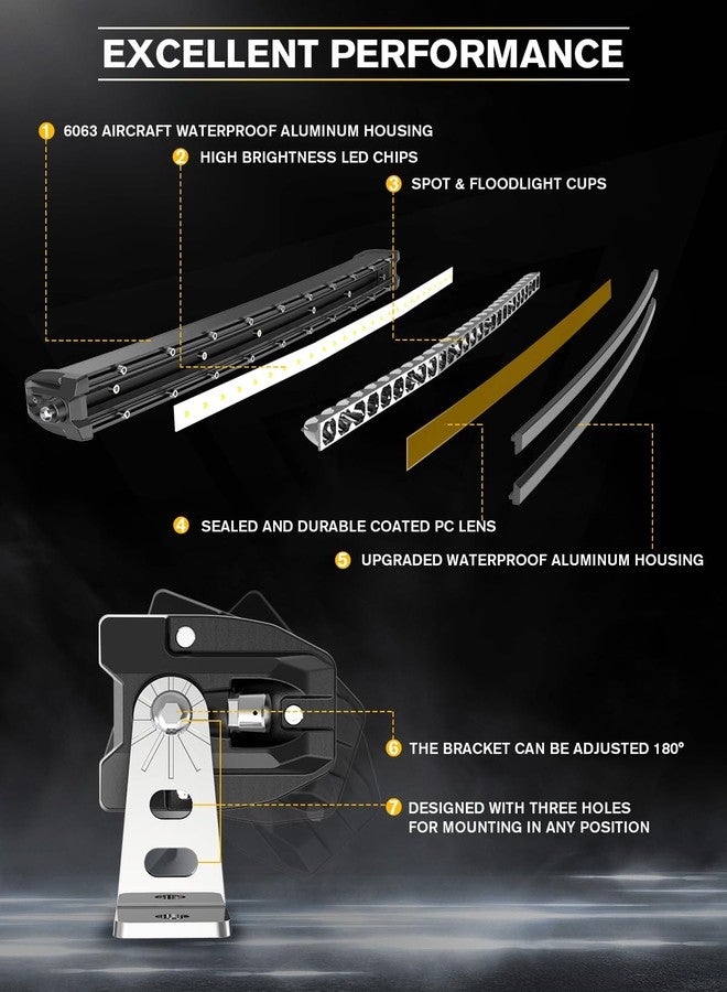 CO LIGHT 38 inch Single Row LED Light Bar Spot & Flood Combo Beam | Slim Driving Light | IP68 Waterproof with Wiring Harness | Ideal for Off-Road, Trucks, ATV, UTV, Marine, 9610G-FG-C-38inch-Y - Image 2