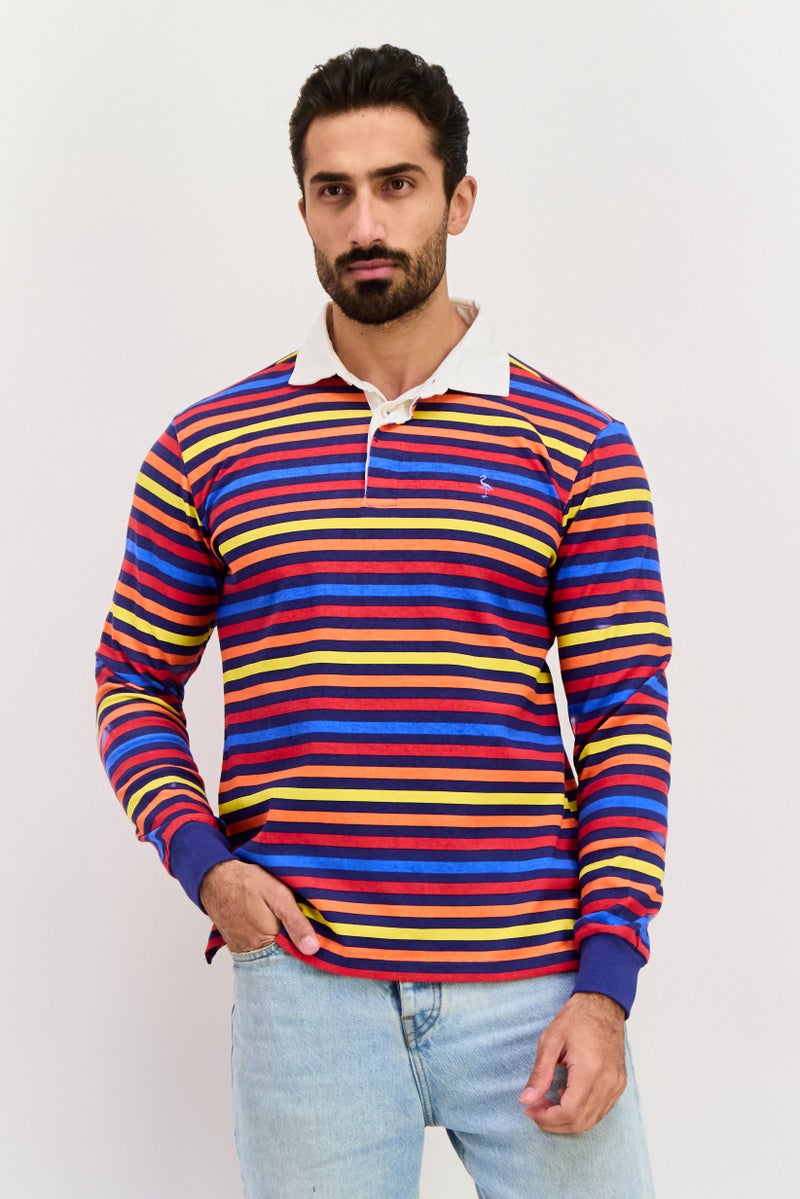 Tailorbyrd قميص بولو بأكمام طويلة للرجال بتصميم عادي ومخطط، أزرق داكن - Image 1