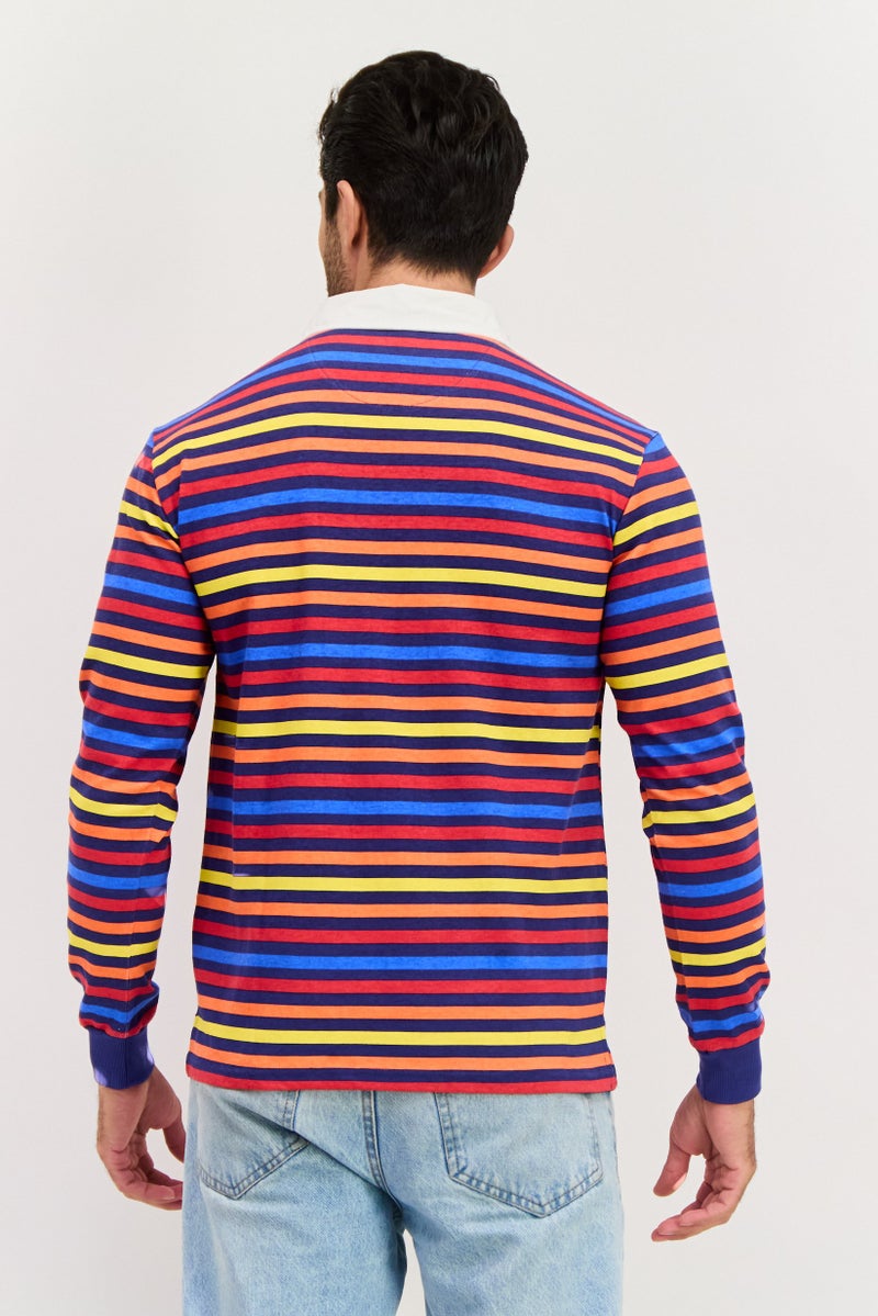 Tailorbyrd قميص بولو بأكمام طويلة للرجال بتصميم عادي ومخطط، أزرق داكن - Image 3