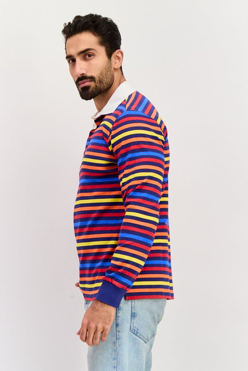 Tailorbyrd قميص بولو بأكمام طويلة للرجال بتصميم عادي ومخطط، أزرق داكن - Image 2