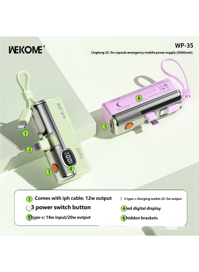 WEKOME Mini power bank, 5000mAh backup battery, portable charger, external battery for mobile phones, fast charging. - Image 5