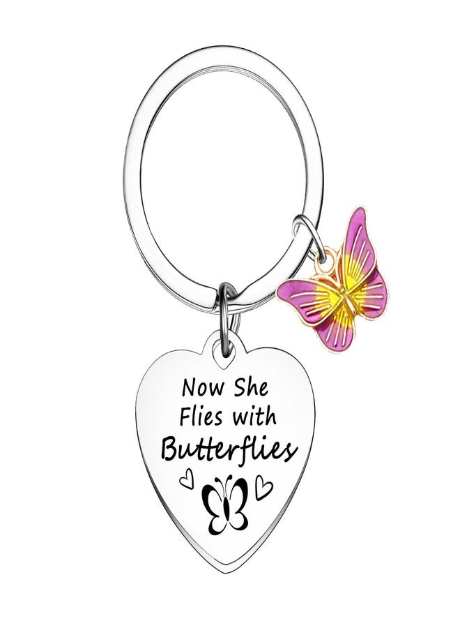 BESPMOSP Sympathy Memorial Butterfly Keychain - Bereavement Gift for Loss of Loved One - Purple Butterflies for Women, Mom, Wife, Grandma, Sister, Daughter, Friend - Image 1