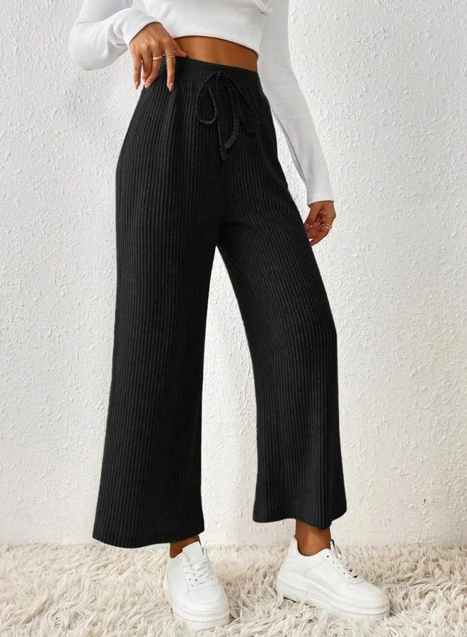 تايك تو بنطال سادة بنسيج بارز بخصر مطاطي وحبل شد