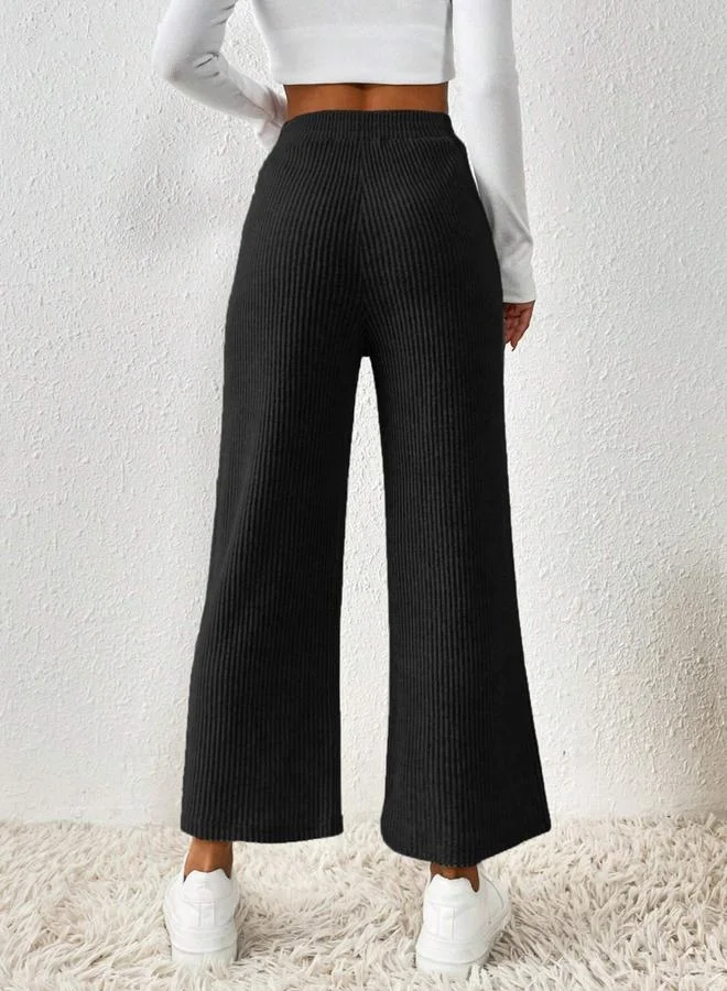 تايك تو بنطال سادة بنسيج بارز بخصر مطاطي وحبل شد