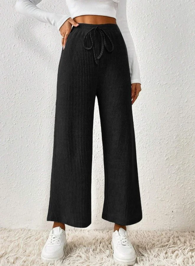 تايك تو بنطال سادة بنسيج بارز بخصر مطاطي وحبل شد