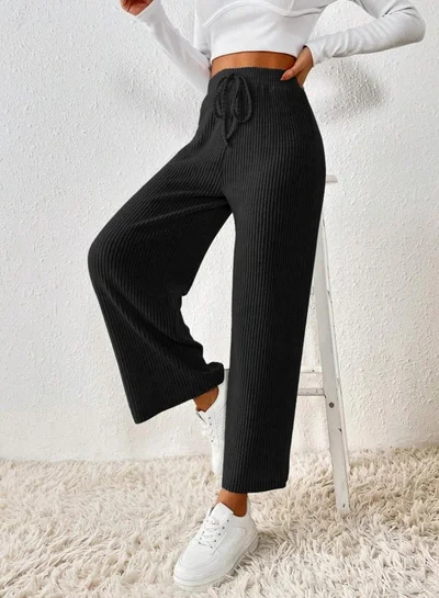 تايك تو بنطال سادة بنسيج بارز بخصر مطاطي وحبل شد