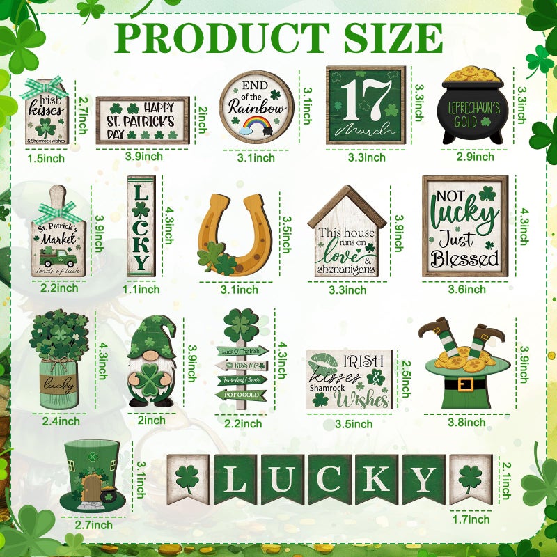 Yuntau 24 Pcs St Patrick's Day Tiered Tray Decor St Patty's Day Decorations Shamrock Irish Lucky Wooden Signs St. Patrick's Day Table Home Kitchen Bar Decoration - Image 3