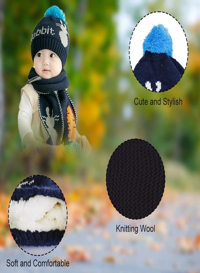 JMP 2Pcs Winter Warm Earflap Beanie Cap with Knitted Muffler Set Baby Caps for Unisex Baby Boys and Baby Girls (Blue)-(1-3Years) - Image 4