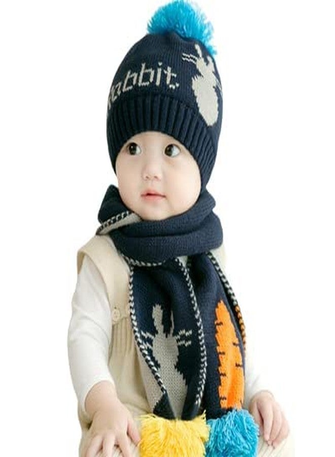 JMP 2Pcs Winter Warm Earflap Beanie Cap with Knitted Muffler Set Baby Caps for Unisex Baby Boys and Baby Girls (Blue)-(1-3Years) - Image 1