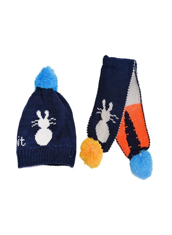 JMP 2Pcs Winter Warm Earflap Beanie Cap with Knitted Muffler Set Baby Caps for Unisex Baby Boys and Baby Girls (Blue)-(1-3Years) - Image 3