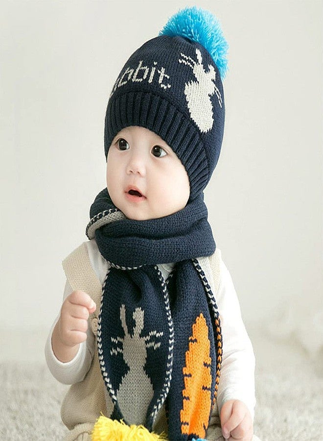 JMP 2Pcs Winter Warm Earflap Beanie Cap with Knitted Muffler Set Baby Caps for Unisex Baby Boys and Baby Girls (Blue)-(1-3Years) - Image 2