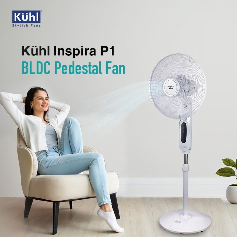 KUHL KUHL Inspira P1 400mm BLDC Pedestal Fan with Remote 5 wings Touch Screen Control Panel Height Adjustment Tilt Mechanism Swivel Function Low Noise White - Image 2