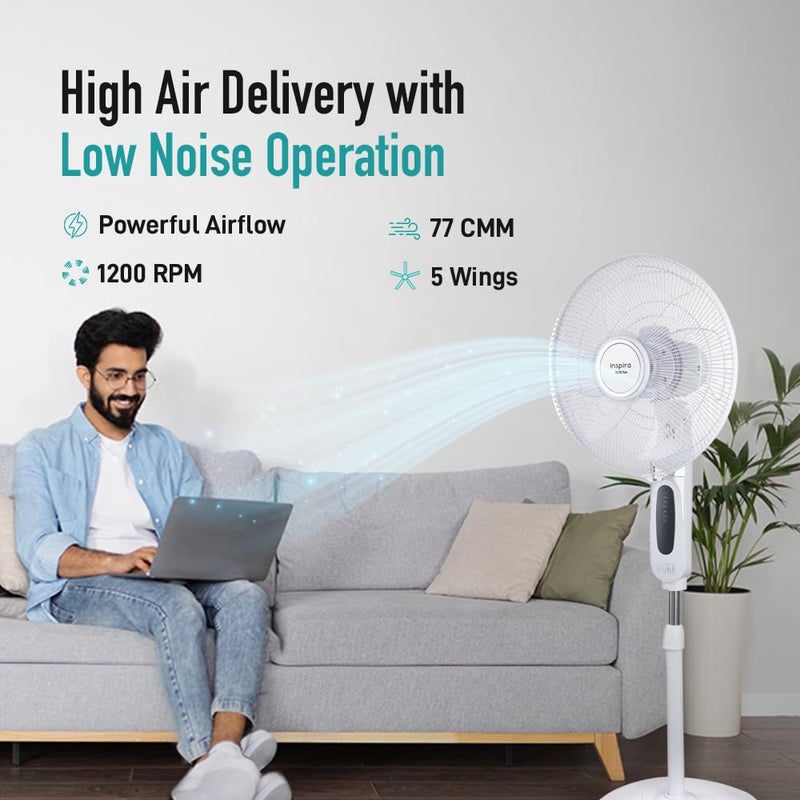 KUHL KUHL Inspira P1 400mm BLDC Pedestal Fan with Remote 5 wings Touch Screen Control Panel Height Adjustment Tilt Mechanism Swivel Function Low Noise White - Image 5