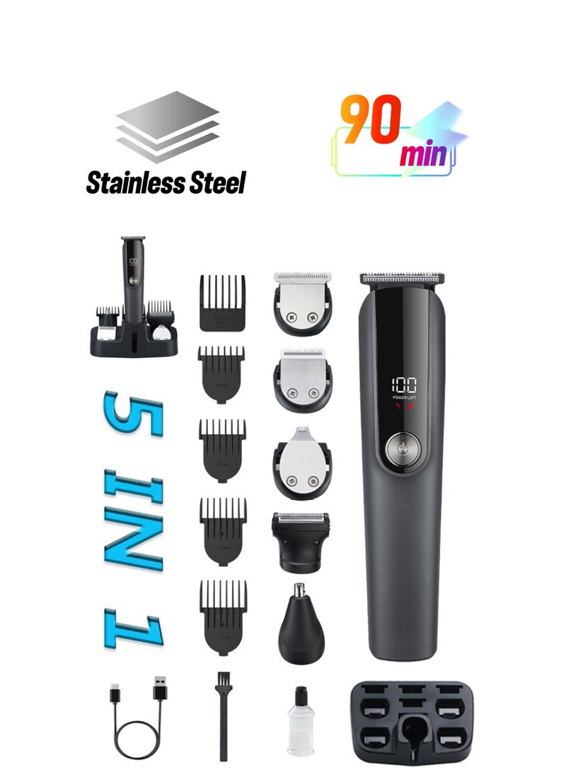 Xoopla Hair Clipper Cordless Professional 5 in 1 Hair Trimmers Beard Trimmer ,Multifunctional Mens Grooming Kit for Beard Face Nose and Ear Hair USB Rechargeable Electric Shaver for Men with Storage Base  - Image 1