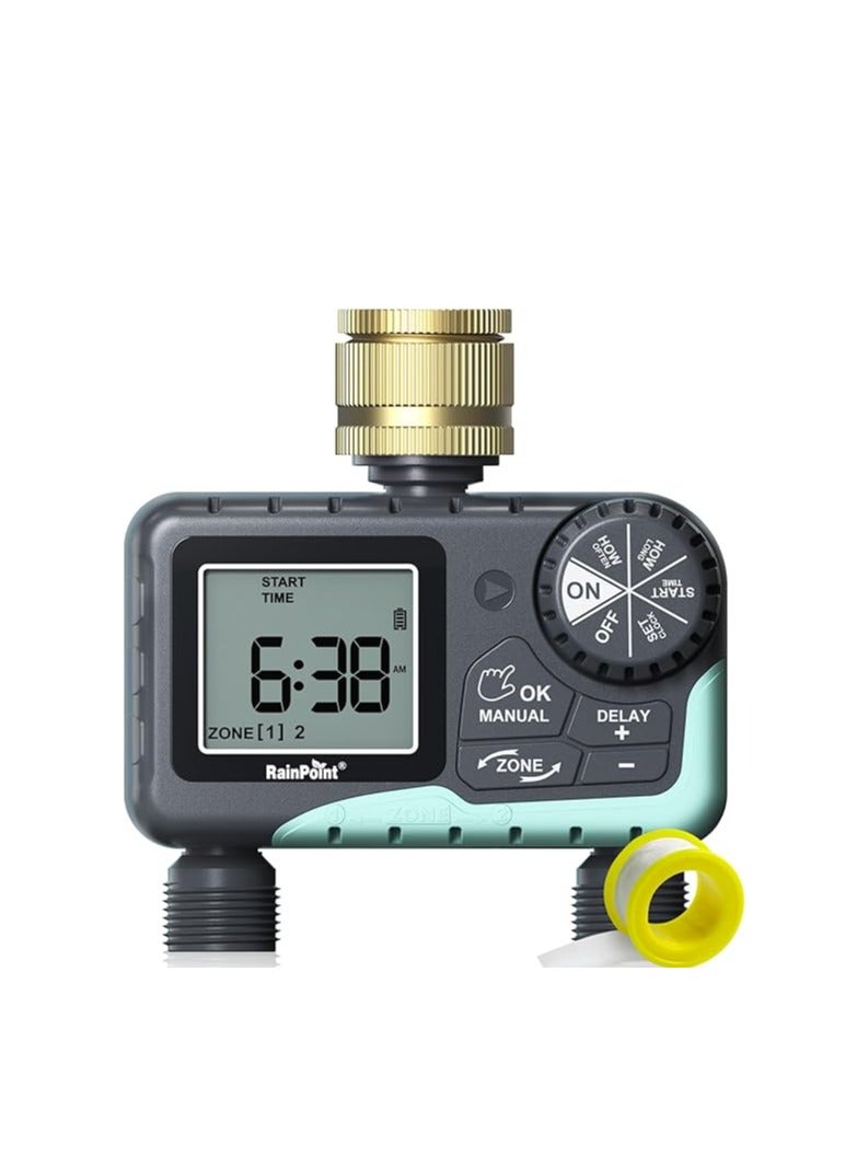 RAINPOINT RAINPOINT Water Timer 2 Outlets, Automatic Irrigation Timer with Brass Swivel, Rain Delay/Manual Watering, Garden Sprinkler Hose Faucet Timer for Yard, Lawn