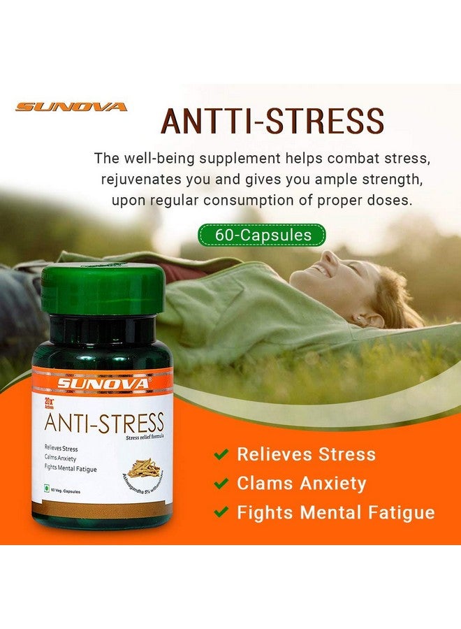 SUNOVA Anti-Stress Capsules Herbal Formula, Ashwagandha Extract for Relieving Stress, 60 Veg Capsules x Pack of 5 - Image 3