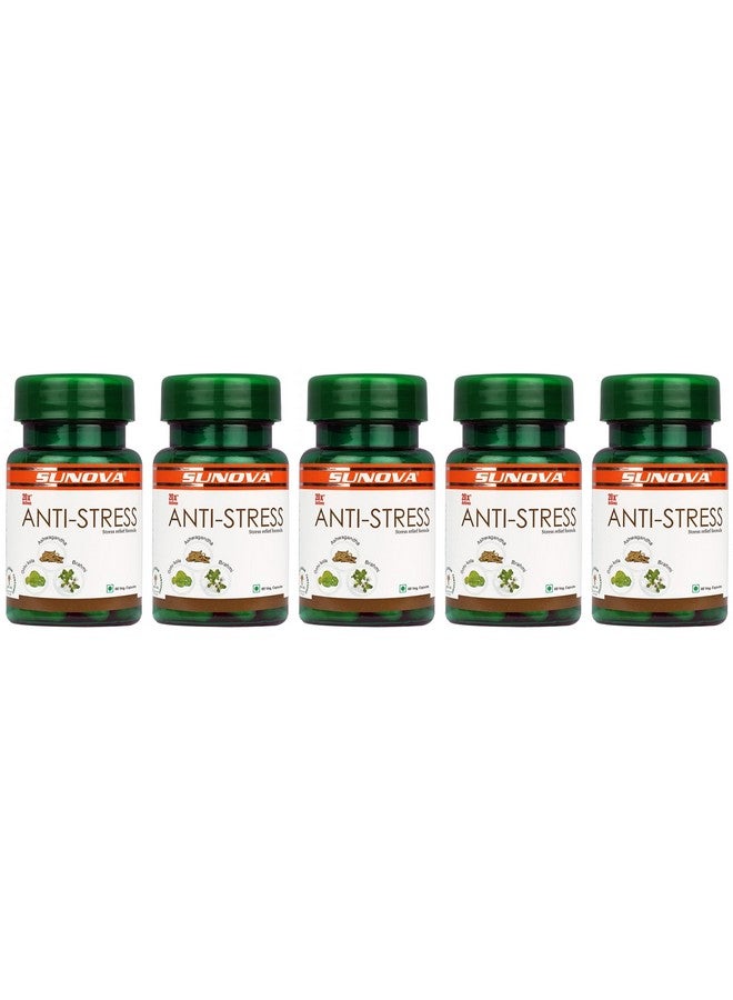 SUNOVA Anti-Stress Capsules Herbal Formula, Ashwagandha Extract for Relieving Stress, 60 Veg Capsules x Pack of 5 - Image 1