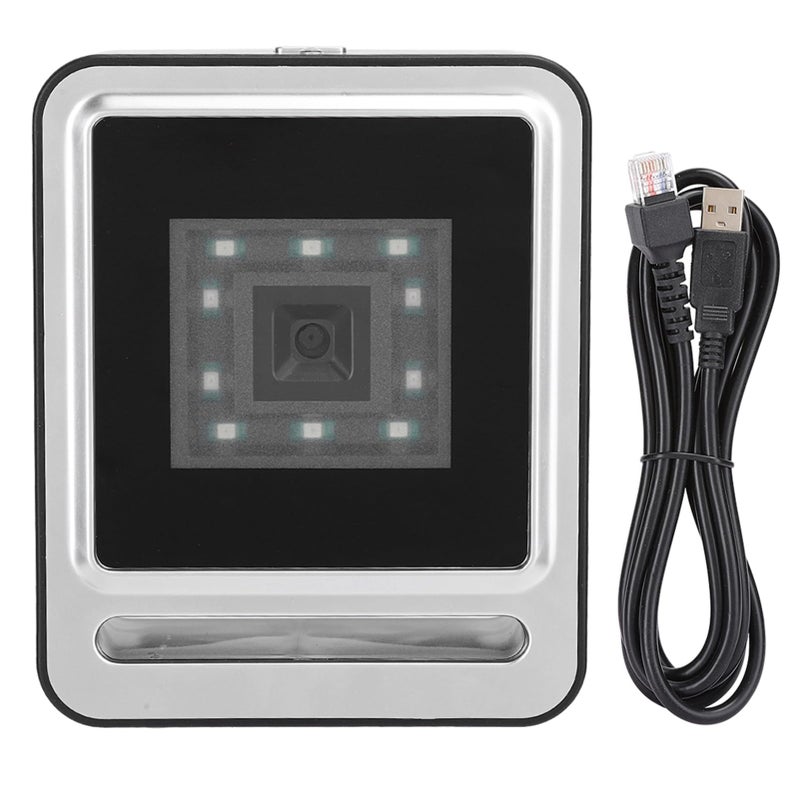 ماسح الباركود المكتبي الفضي، قارئ الرموز ثنائي الأبعاد وQR أحادي الأبعاد مع كابل USB وإضاءة LED للمكتبات والمستودعات والسوبرماركت - Image 4