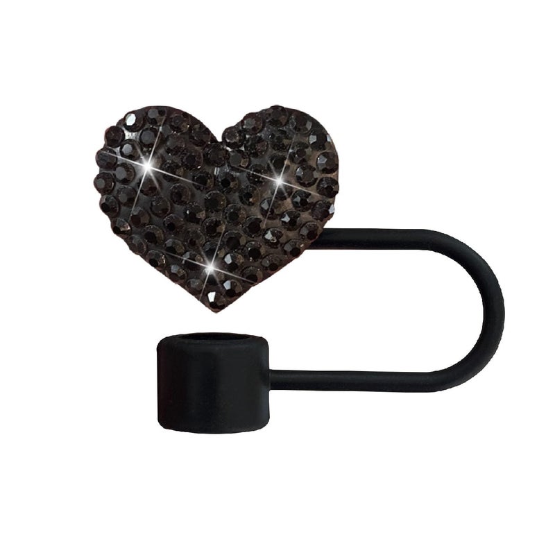 Wentoenapp Bling Hearts Straw Covers Cap for Stanley Cup, Bling Diamond Rhinestone, 10mm Silicone Toppers, Straw Topper Compatible for Stanley 30&40 Oz Tumbler with Handle, Reusable Straws (Black) - Image 2