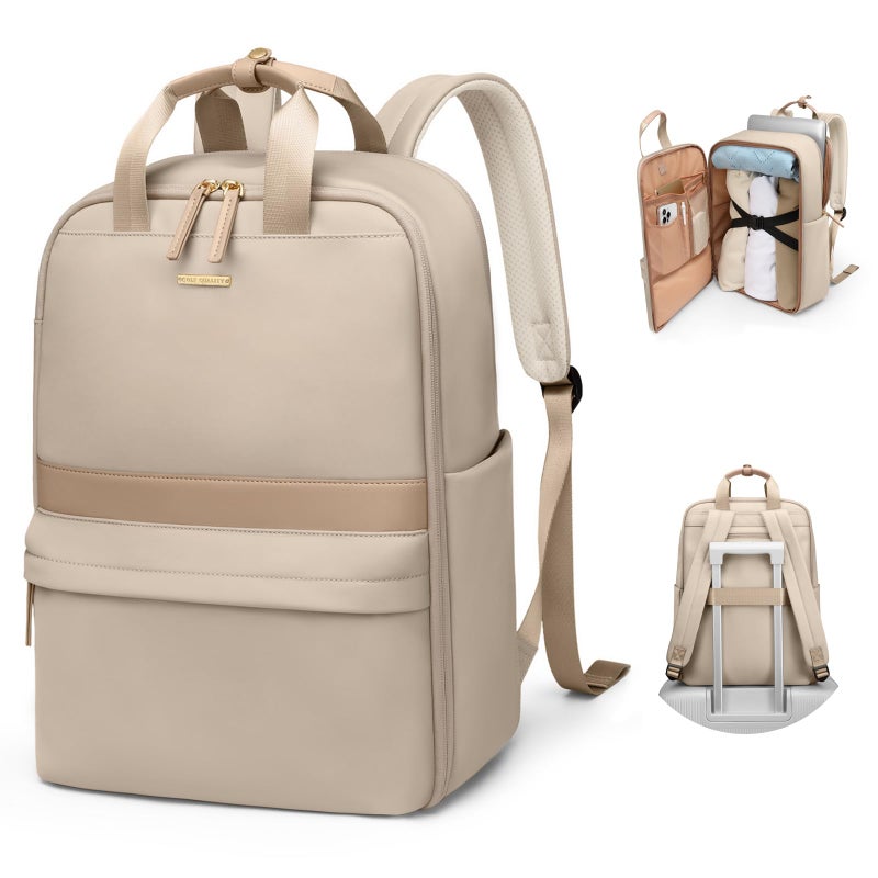 GOLF QUALITY Laptop Backpack for Women Carry On Backpack Travel Backpack with Laptop Compartment for Work Travel Business Fit 16 Inch Notebook Apricot - Image 2