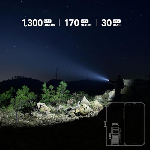 OLIGHT Baton4 Rechargeable EDC Flashlight, Bright LED Flashlight 1300 Lumens with Charging Cable, IPX8 Waterproof, 6 Adjustable Modes Handheld Light for Home, Camping, and Emergencies (Regal Blue) - Image 5