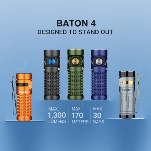 OLIGHT Baton4 Rechargeable EDC Flashlight, Bright LED Flashlight 1300 Lumens with Charging Cable, IPX8 Waterproof, 6 Adjustable Modes Handheld Light for Home, Camping, and Emergencies (Regal Blue) - Image 4