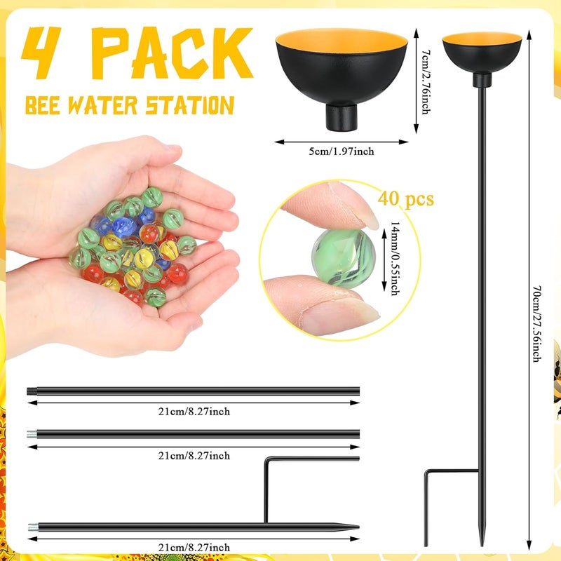 Lineshading 4 Pcs Bee Watering Station Butterfly Bee Water Catcher Cups Small Insects Bee Feeders for Outside Feeding and Watering Bees Metal Garden Stakes Garden Sculpture Decor (Bright) - Image 2
