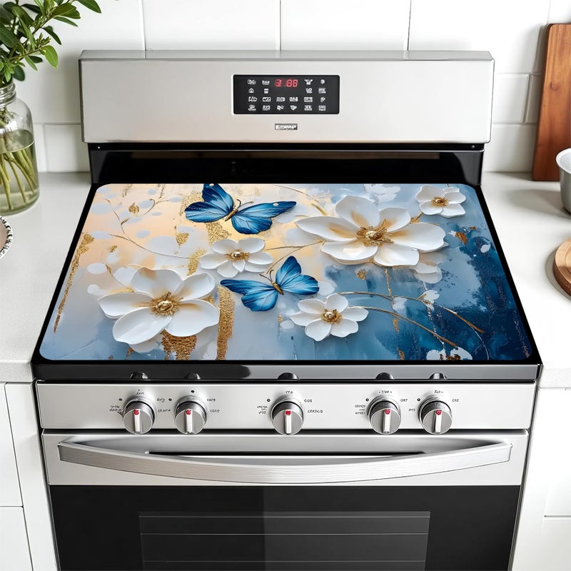 AOHMPT Multi-Design Stove Top Cover for Glass/Electric Stoves - 3-in-1 Heat-Resistant Protector Mat, Non-Slip Drying Rack 28"x20" (Butterflies, 28" L x 20" W) - Image 1