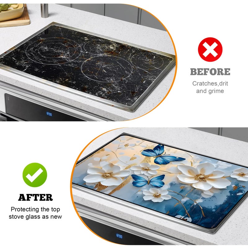 AOHMPT Multi-Design Stove Top Cover for Glass/Electric Stoves - 3-in-1 Heat-Resistant Protector Mat, Non-Slip Drying Rack 28"x20" (Butterflies, 28" L x 20" W) - Image 5