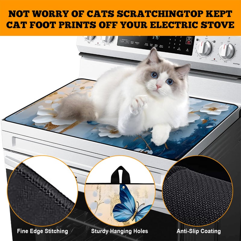 AOHMPT Multi-Design Stove Top Cover for Glass/Electric Stoves - 3-in-1 Heat-Resistant Protector Mat, Non-Slip Drying Rack 28"x20" (Butterflies, 28" L x 20" W) - Image 4