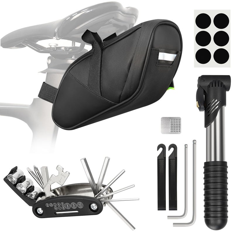 PXZBLG Bike Repair Kit, Bike Seat Bag, Waterproof Bicycle Saddle Bag, 16-in-1 Bike Multitool, Bicycle Tire Repair Kit, 4mm and 5mm Allen Wrenches for Mountain Road Bike, MTB - Image 1