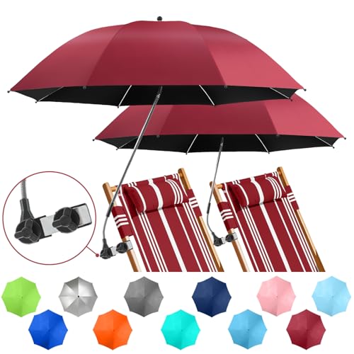 NBtoUS 2 PACK Chair Umbrella with Clamp 360 Adjustable UPF50 Sunshade for Beach Chair Patio Chair Camping Chair Golf CartsGarnet Red Chair Not Included - Image 1