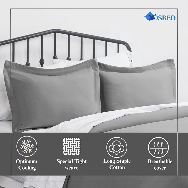 OSBED Cotton Pillow Covers Set of 2 - Breathable & Cooling Pillow Shams (Light Grey, 50 x 80cm) - Image 3