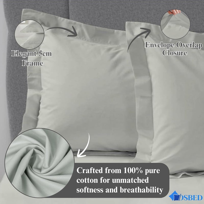 OSBED Cotton Pillow Covers Set of 2 - Breathable & Cooling Pillow Shams (Light Grey, 50 x 80cm) - Image 4