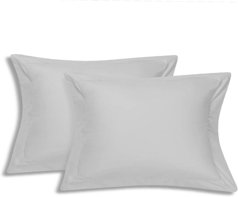 OSBED Cotton Pillow Covers Set of 2 - Breathable & Cooling Pillow Shams (Light Grey, 50 x 80cm) - Image 1