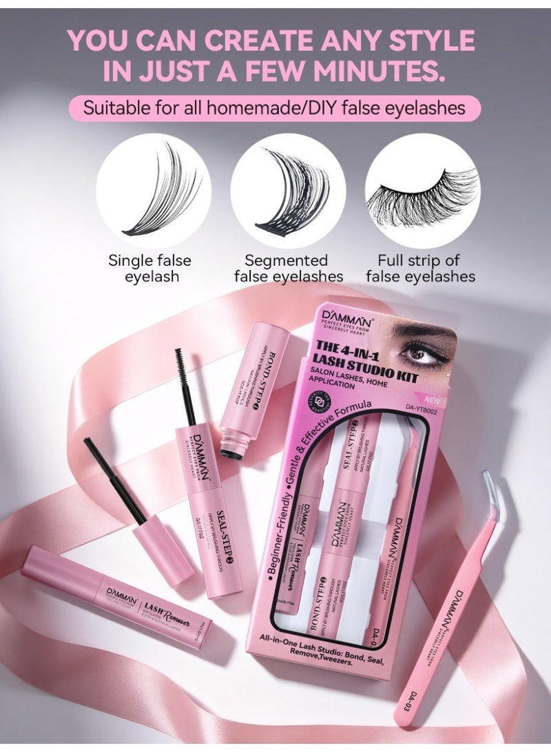 D'AMMA'N Bond & Seal Lash Glue Kit, 4-in-1 DIY Lash Extension Set, Strong Hold Waterproof Eyelash Glue, Bond & Seal + Lash Remover + Tweezers, Long Lasting 48-72H Cluster Lash Kit, Beginner Friendly, False Eyelash Extension Kit - Image 2