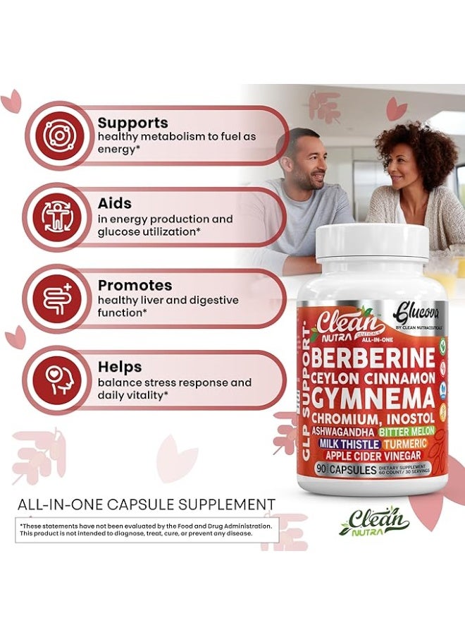 Clean Nutraceuticals Glucova GLP1 Support Supplements Berberine Apple Cider Vinegar Turmeric Ashwagandha Ceylon Cinnamon Chromium - Image 3