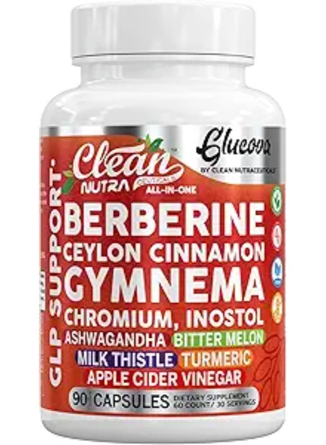 Clean Nutraceuticals Glucova GLP1 Support Supplements Berberine Apple Cider Vinegar Turmeric Ashwagandha Ceylon Cinnamon Chromium - Image 1